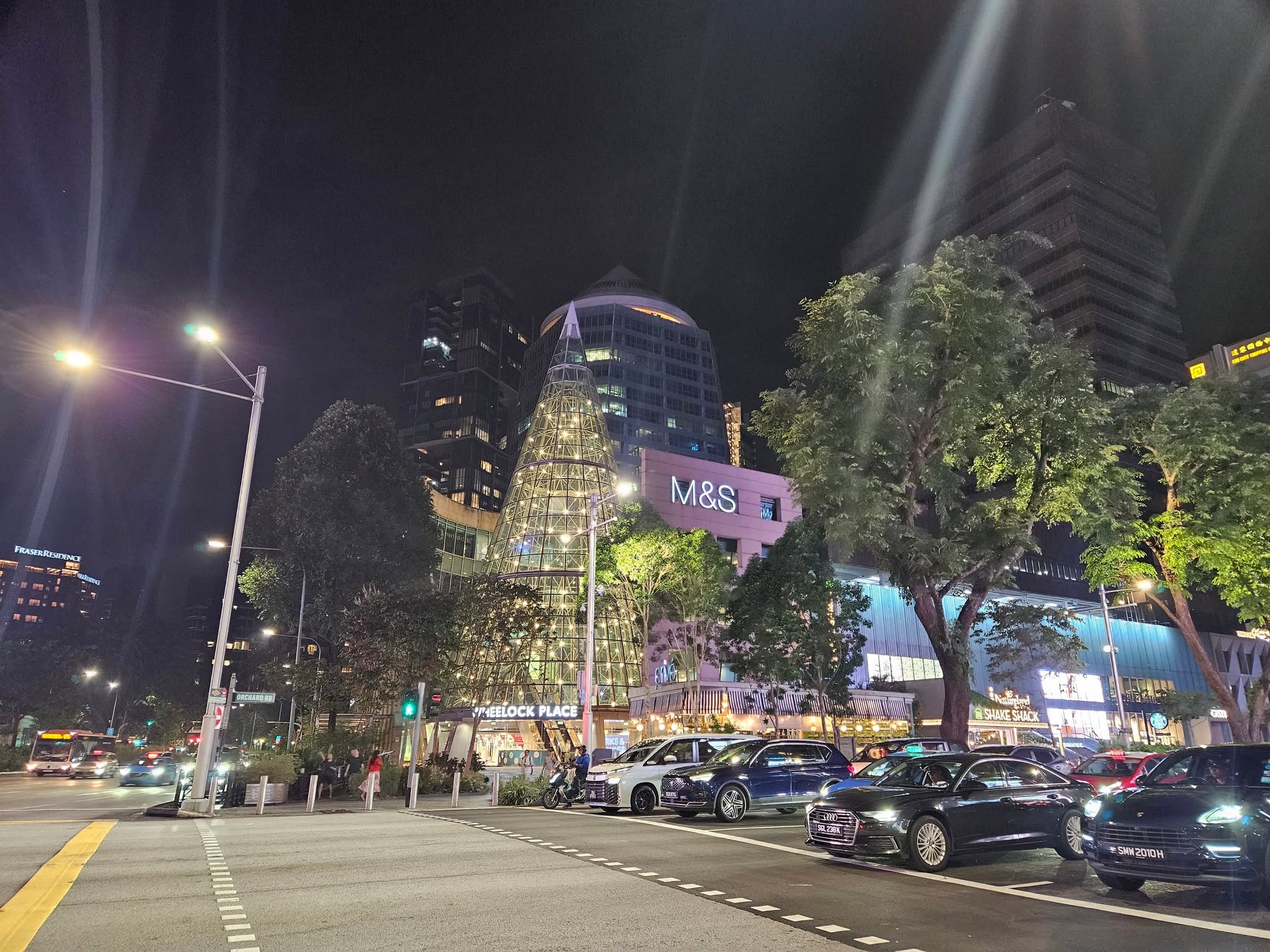 The conical glass structure over the entrance of Wheelock Place, Singapore