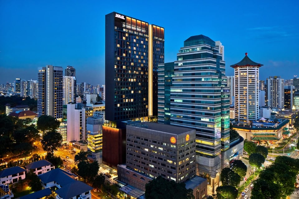 Hotel towers around Orchard Road near Wheelock Place, Singapore